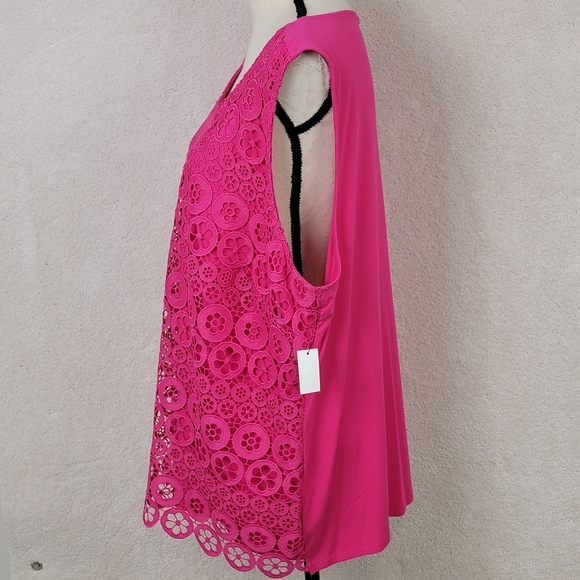 Talbots Pink Lace Embroidered Sun Pattern Trim Knit Shell Top Sz 2x Plus NEW - Picture 7 of 14